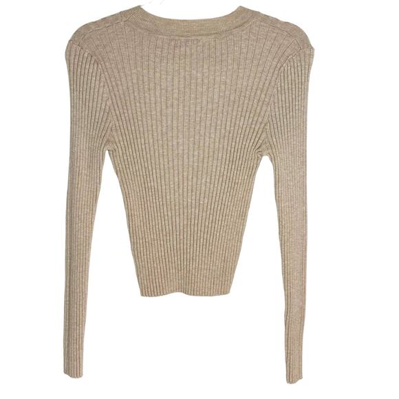 ASOS Womens Size 12 Tan Ribbed Cropped Sweater Long Sleeve Crewneck - Picture 5 of 8